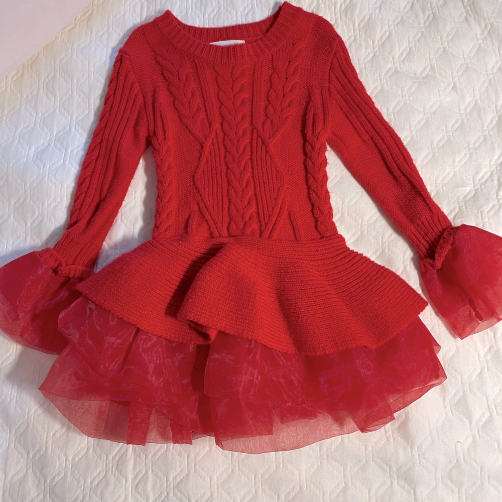 Cherokee girls’ size 4-5 yrs red fancy tunic sweater
